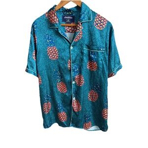 Chubbies Polo Shirt Mens XL Silky Blue Hawaiian Pineapple Short Sleeve